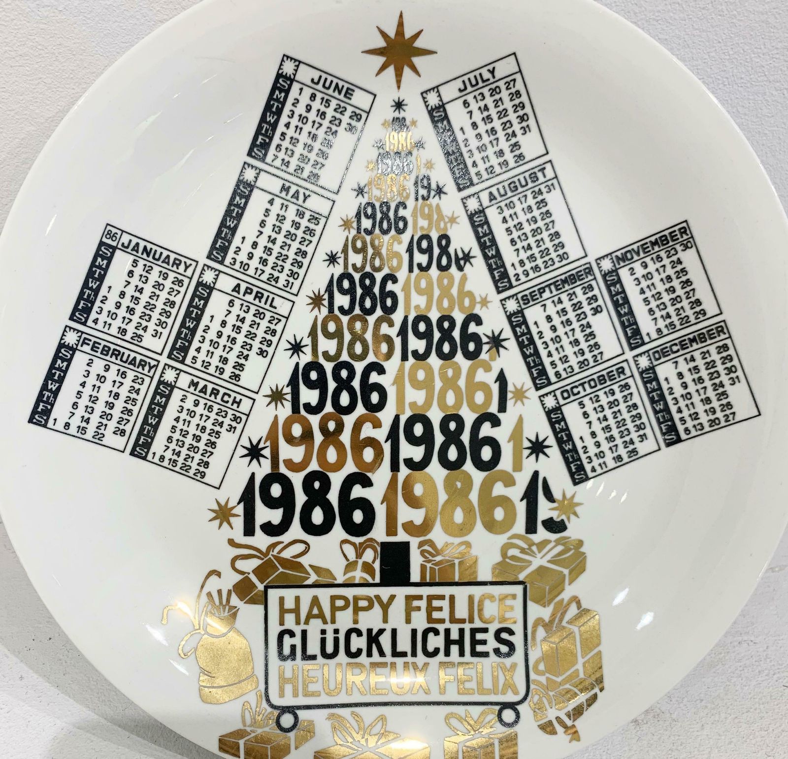 Piero Fornasetti Calendar Porcelain Plate For The Year 1986 photo Home Decor