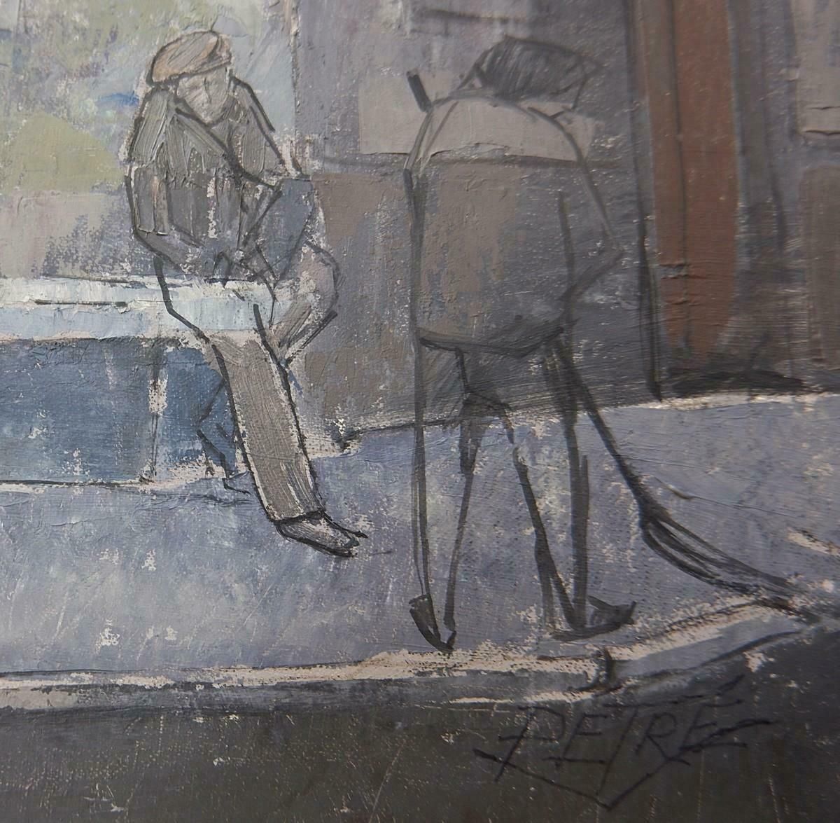 Brussels Street Scene Painting On Canvas, Victor Petré, Belgium, Circa 1960 photo Art