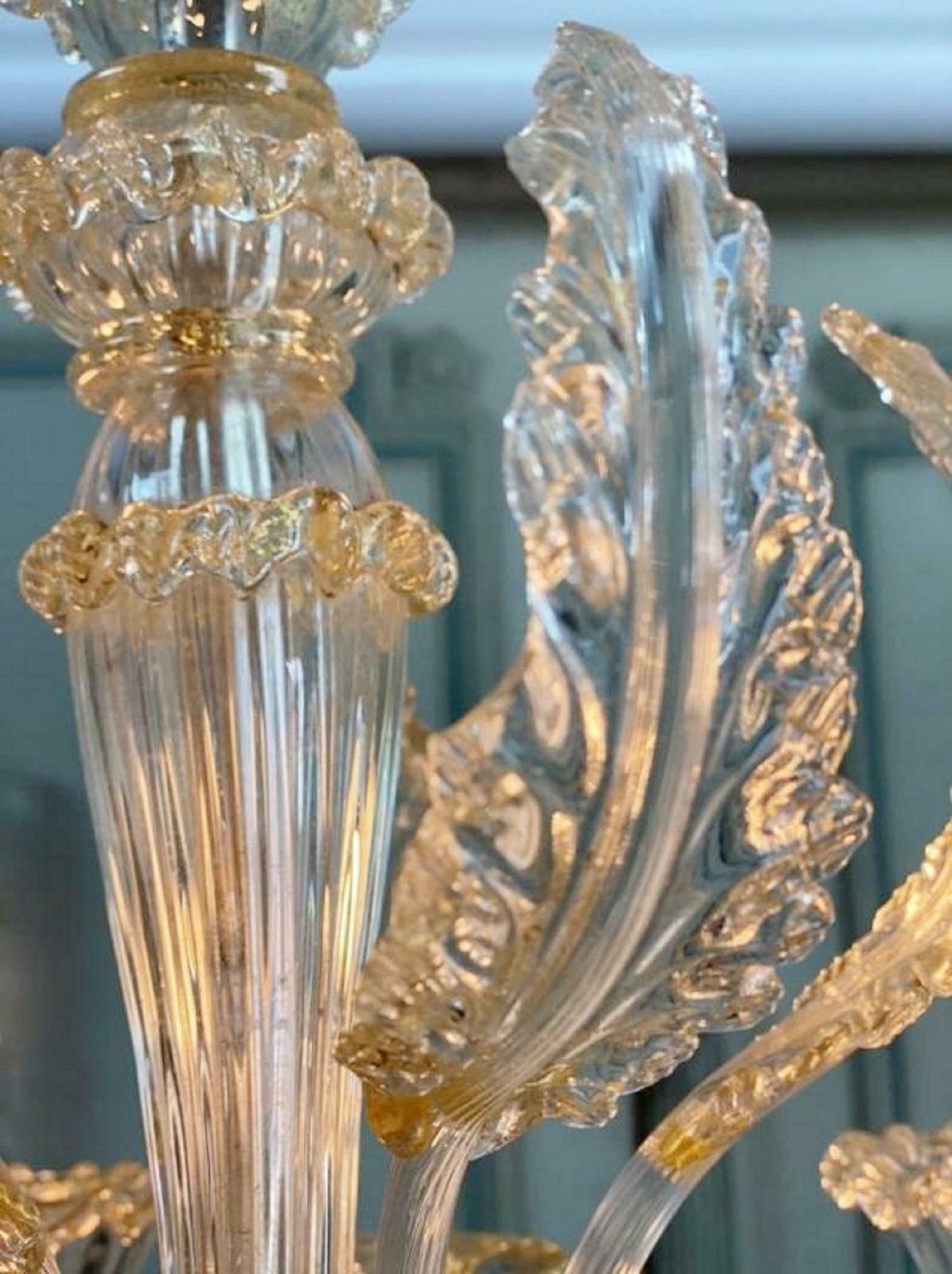 Venetian Barovier Chandelier In Gilded Murano Glass, Italy, 1940s photo vinterior
