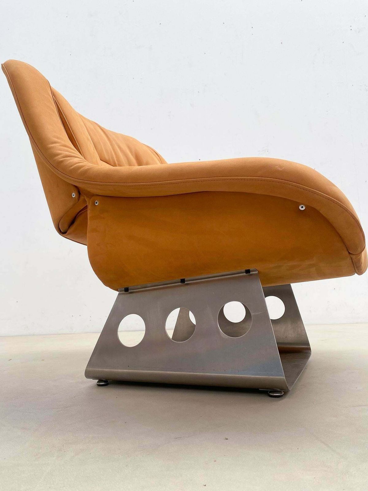Mid Century Lounge Chair And Ottoman, Italy, 1970s   New Leather Upholstery photo vinterior