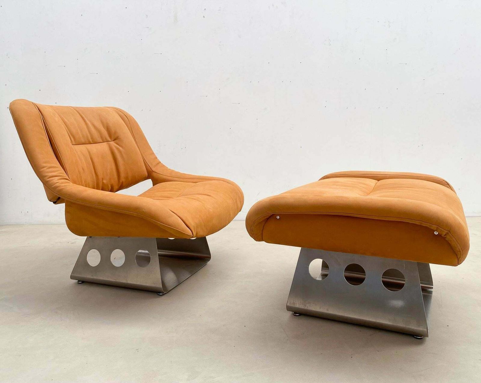 Mid Century Lounge Chair And Ottoman, Italy, 1970s   New Leather Upholstery photo vintage