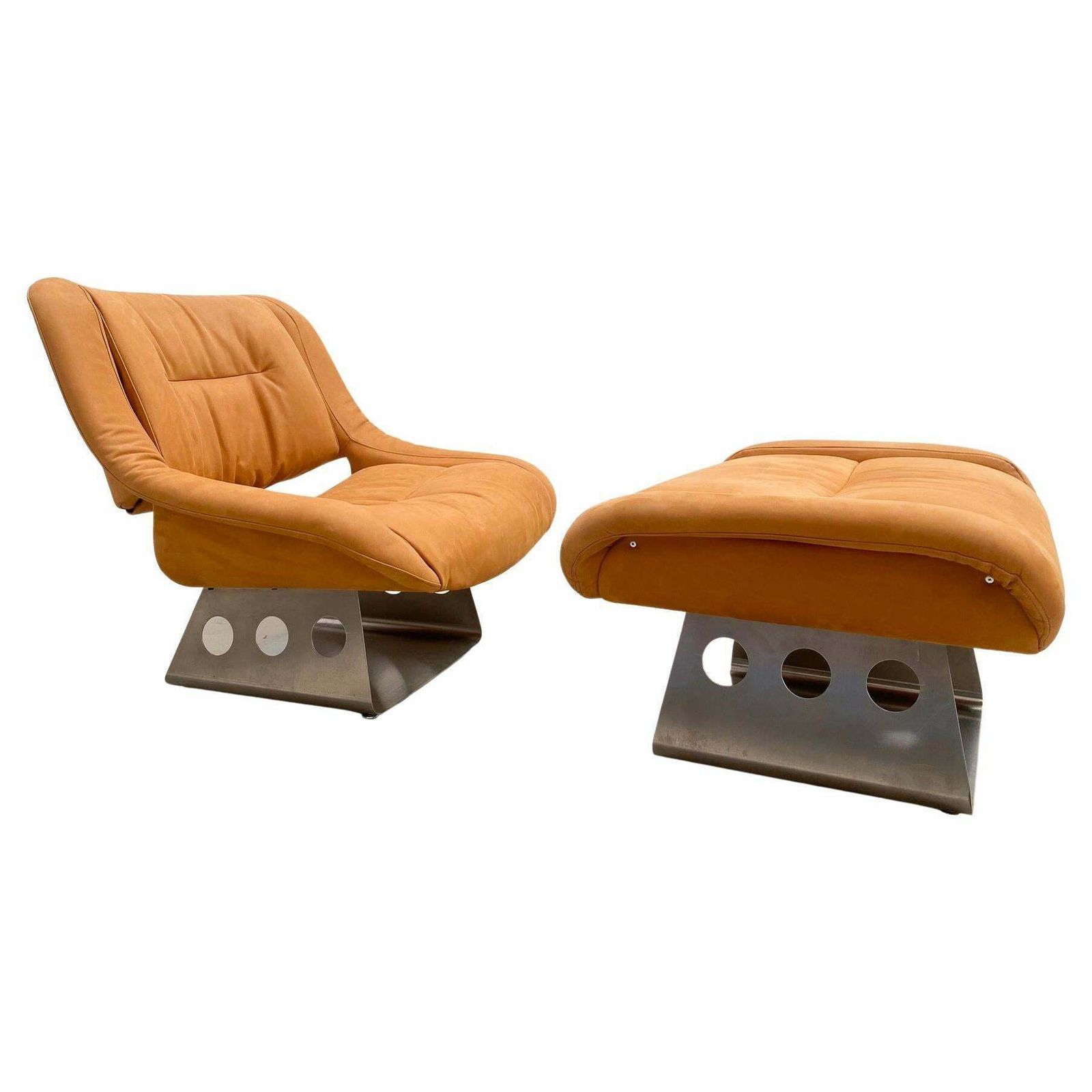 photo furniture Mid Century Lounge Chair And Ottoman, Italy, 1970s   New Leather Upholstery