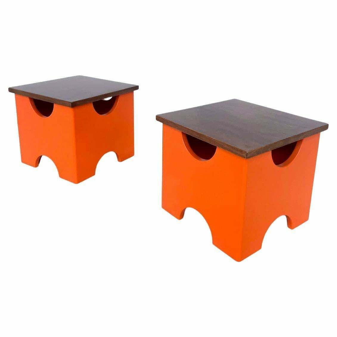 photo for sale Mid Century Modern Pair Of Dado Stools By Ettore Sottsass