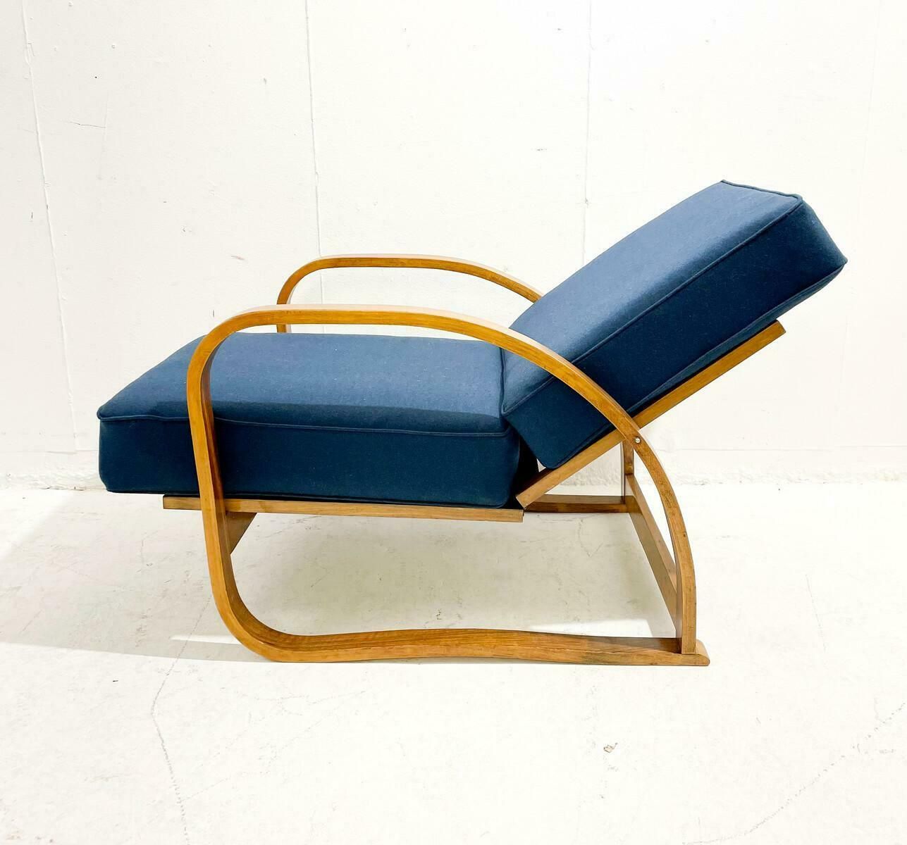 Bentwood Armchair, Jindrich Halabala With Adjustable Back, Czech Republic, 1940s photo for sale