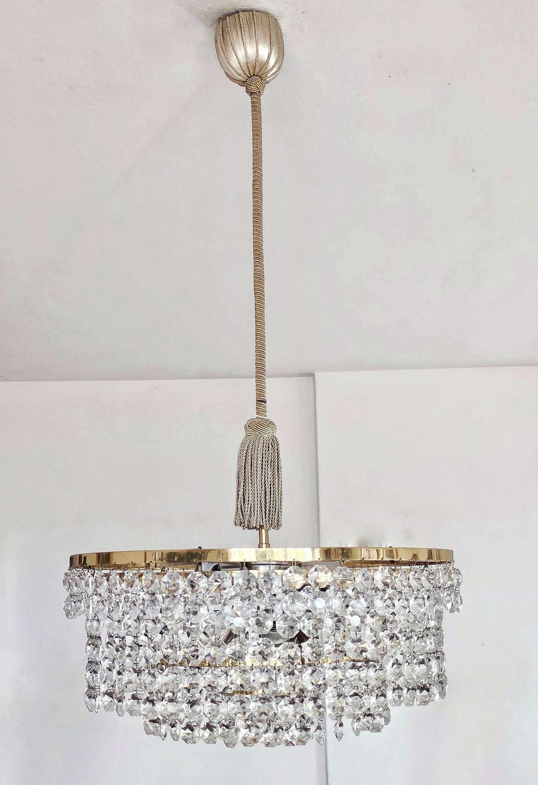 Very Rare Luxurious Mid Century Modern Chandelier By Bakalowits // Gold Plated Brass And Crystal Chandelier // Made In Austria In 1960s photo furniture