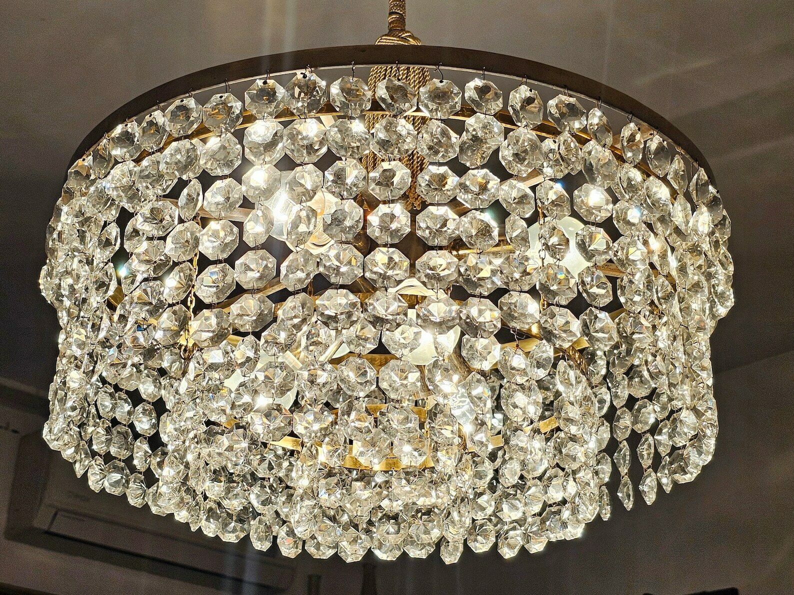 Very Rare Luxurious Mid Century Modern Chandelier By Bakalowits // Gold Plated Brass And Crystal Chandelier // Made In Austria In 1960s photo buy