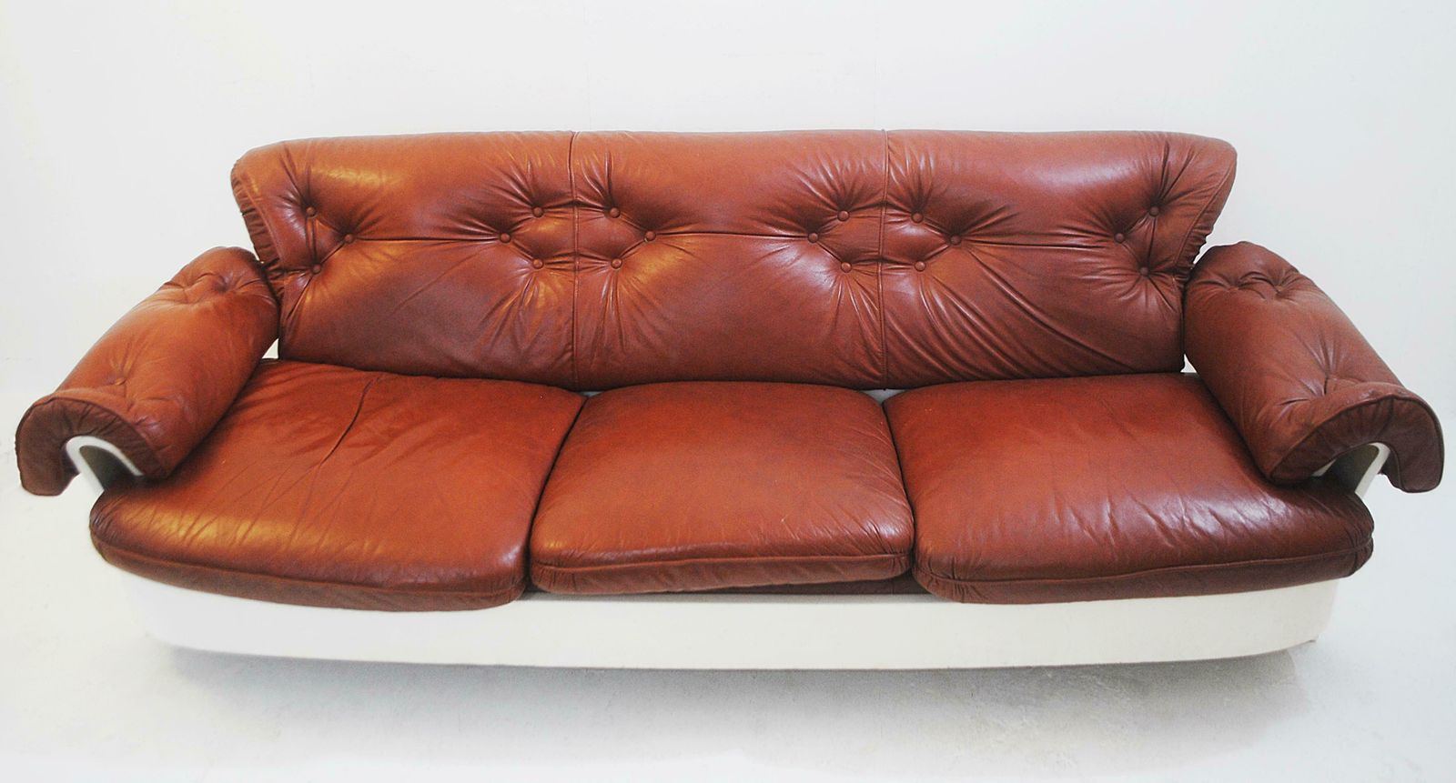 Sofa In Leather And Lacquered Wood, Italy, Circa 1980s