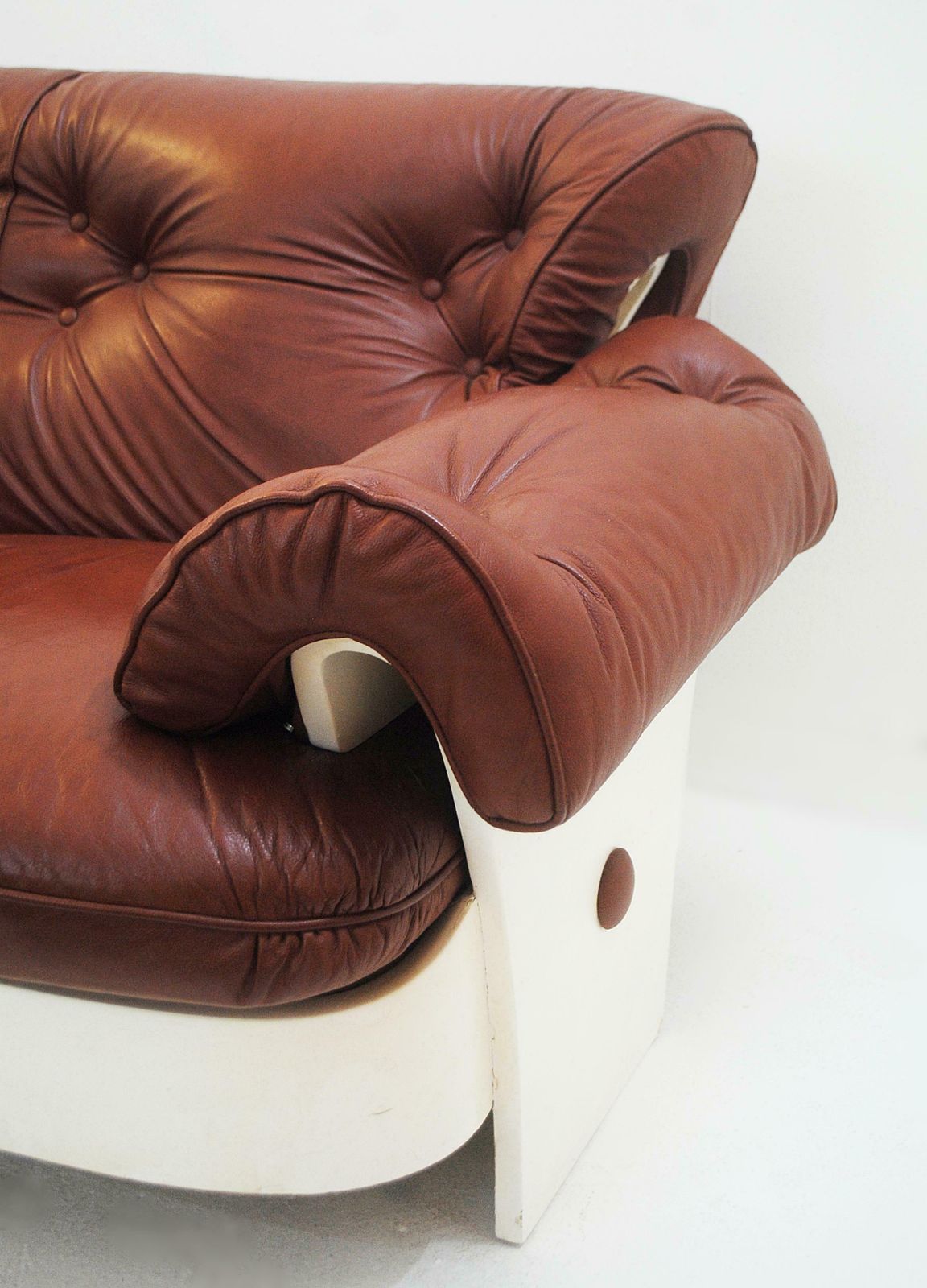 Sofa In Leather And Lacquered Wood, Italy, Circa 1980s photo for sale