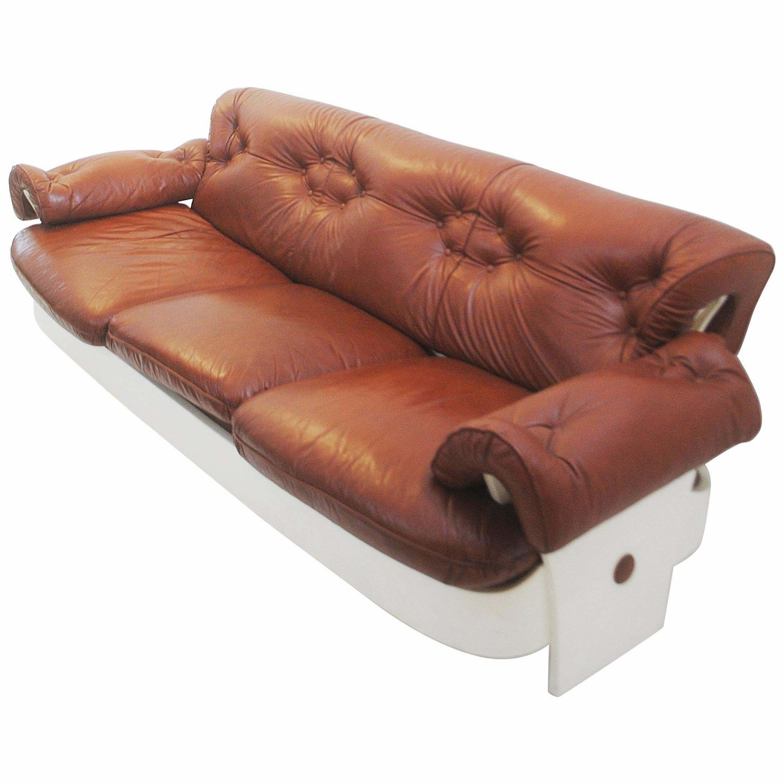 Sofa In Leather And Lacquered Wood, Italy, Circa 1980s photo vinterior