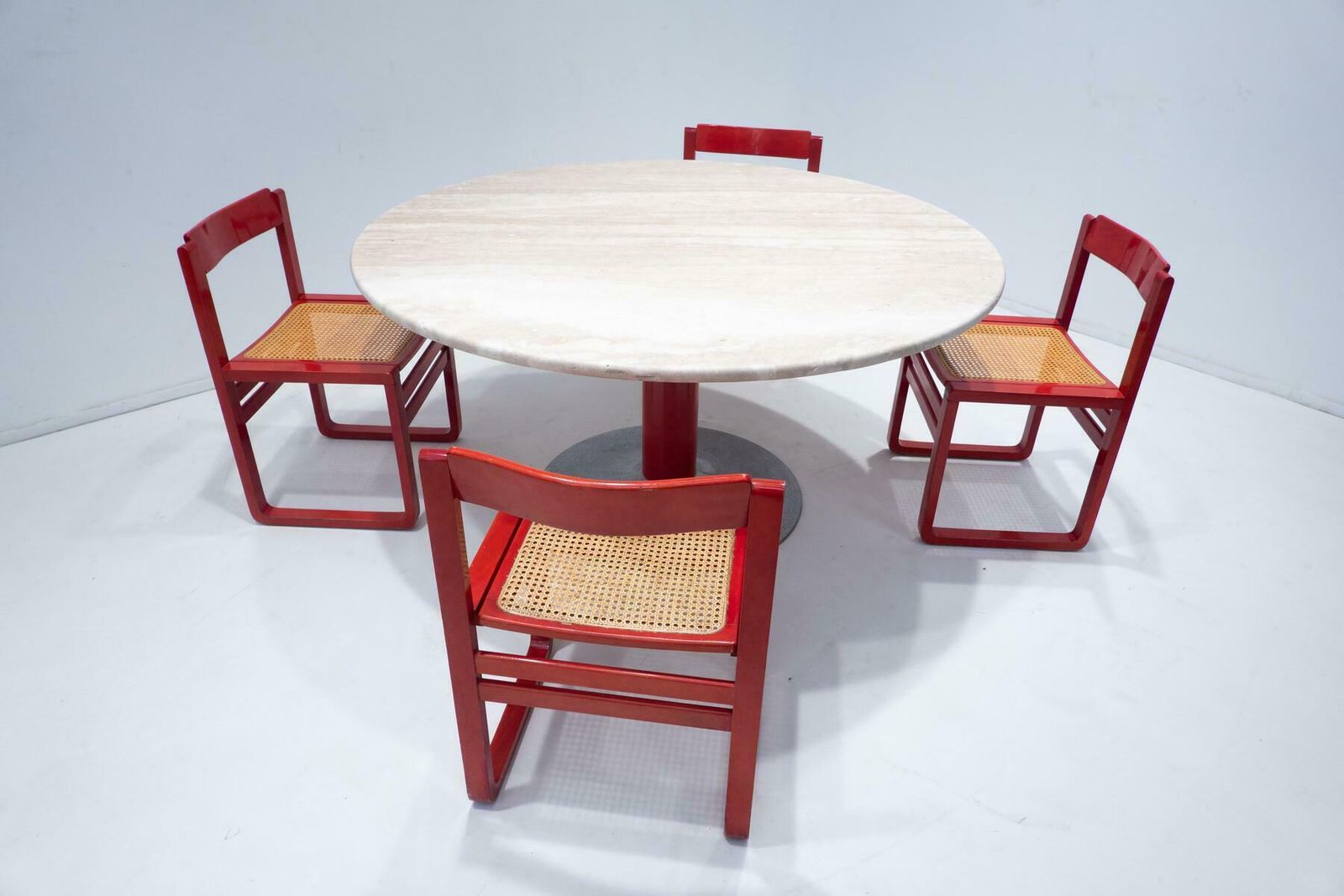Mid Century Modern Dining Table, Travertine And Metal, Italy, 1960s, 2 Available photo furniture