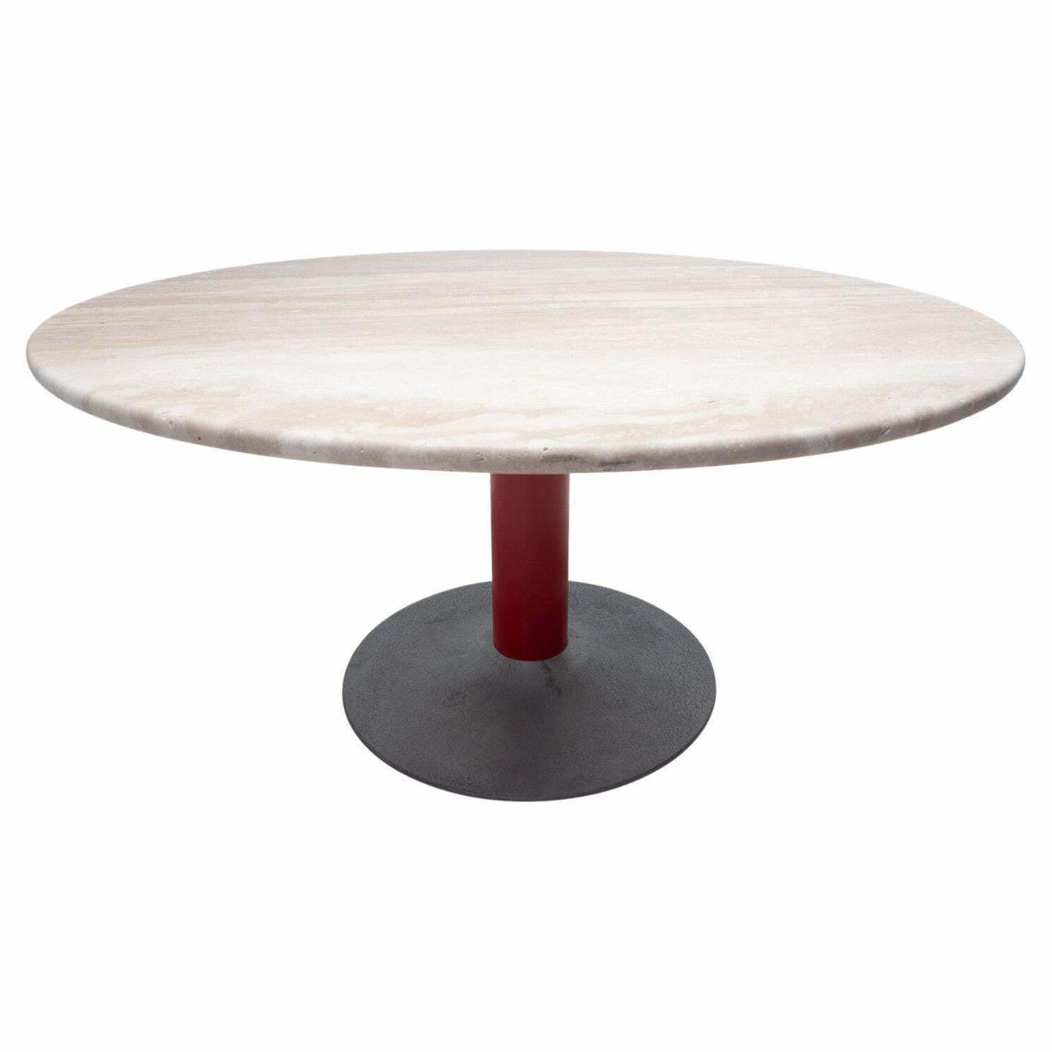 Mid Century Modern Dining Table, Travertine And Metal, Italy, 1960s, 2 Available photo vintage