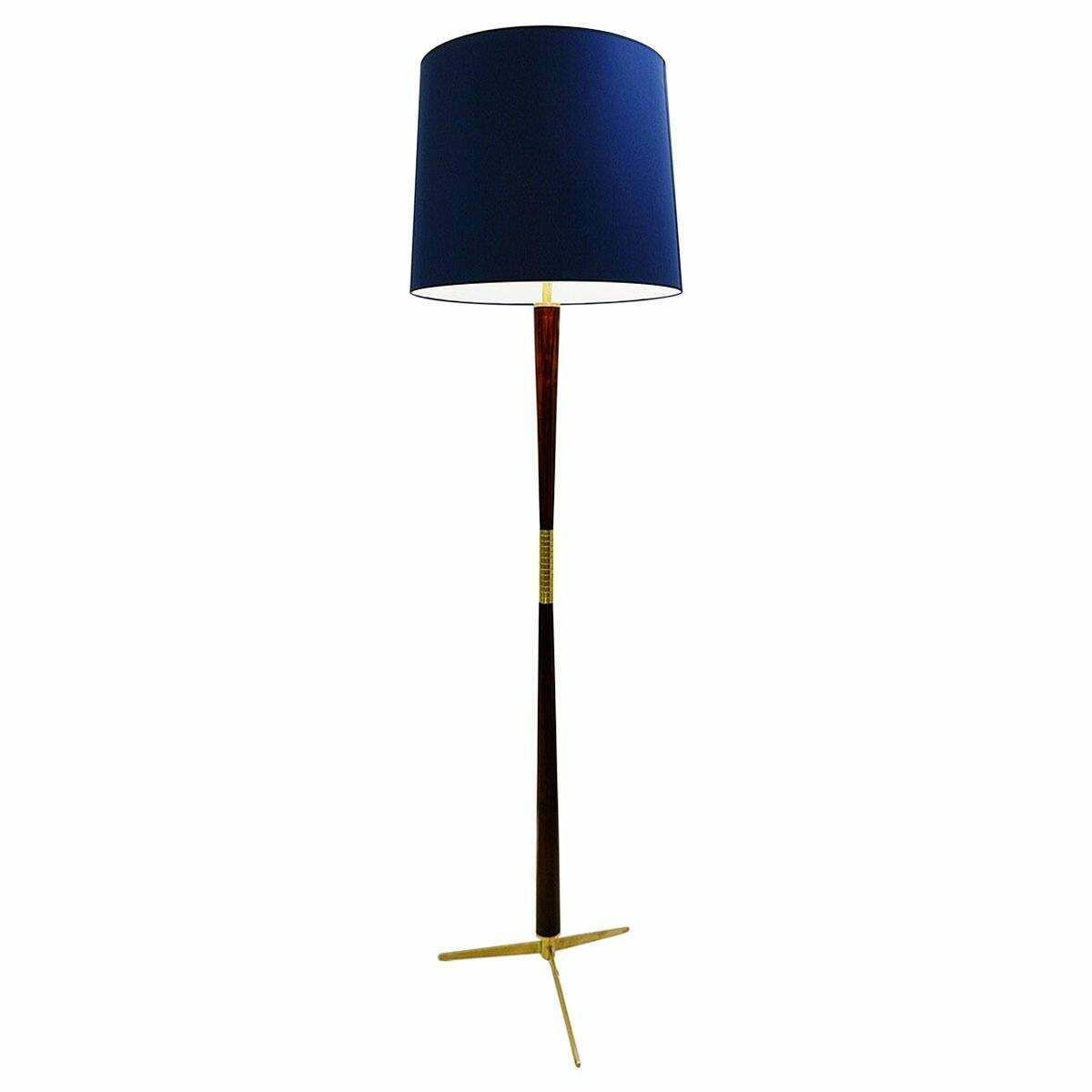Mid Century Modern Blue Floor Lamp, In Wood And Brass, Italy, 1950s photo buy