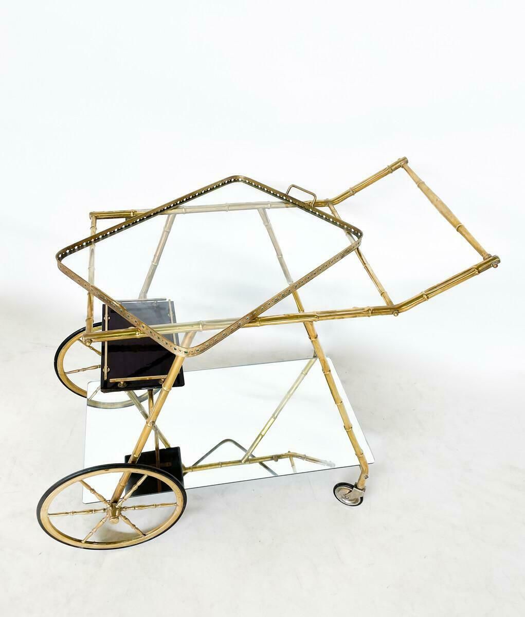 Mid Century Modern Brass And Glass Trolley, Italy, 1950s photo for sale