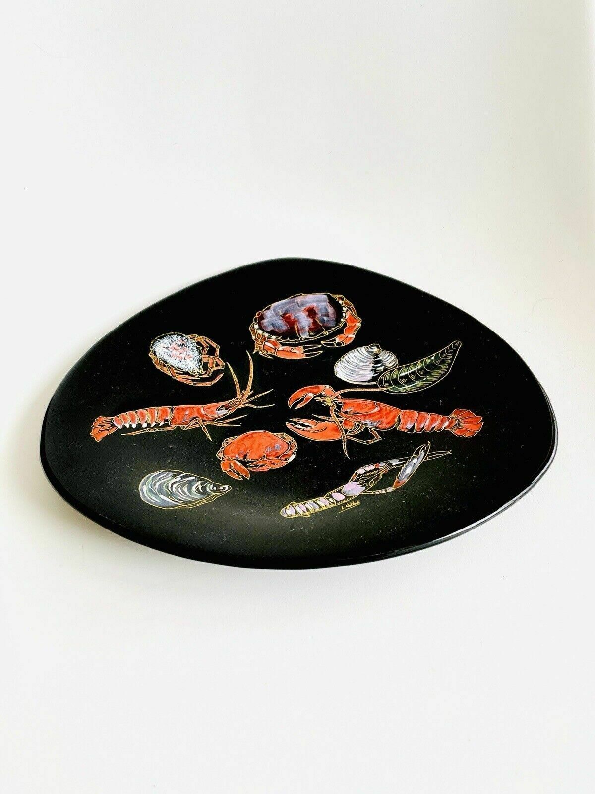 Longwy French Enamel Plate With Hand Painted Crustaceans L Valenti Numbered 3522 photo Home Decor
