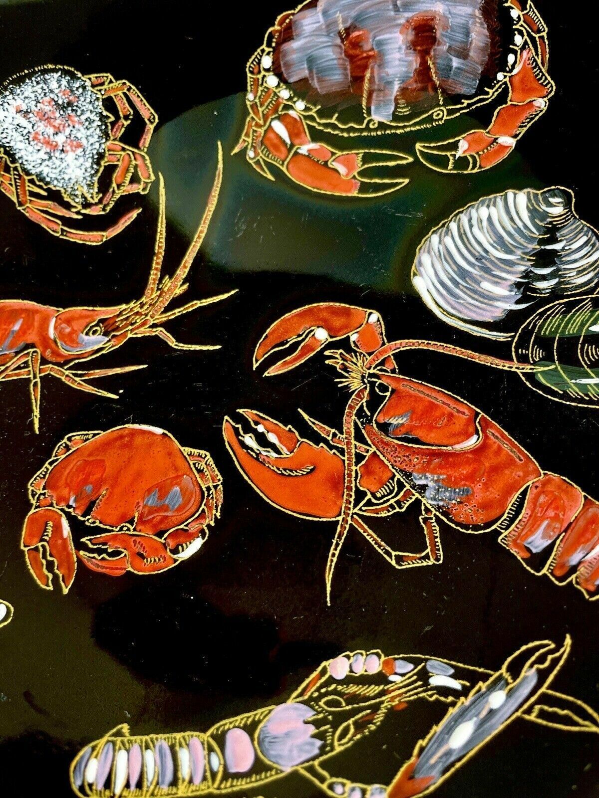 photo for sale Longwy French Enamel Plate With Hand Painted Crustaceans L Valenti Numbered 3522