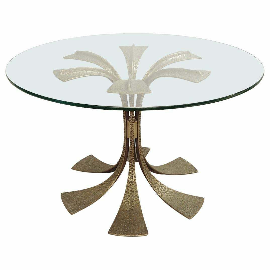 Hammered Brass Dining Table By Luciano Frigerio, 1980s