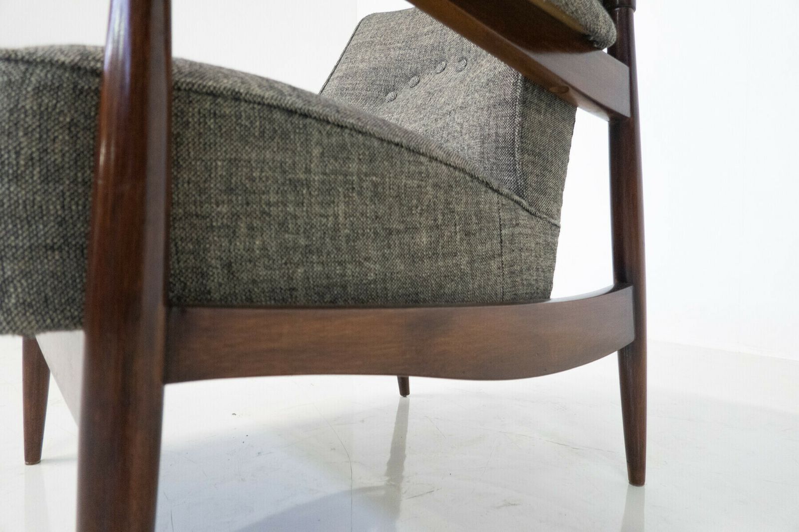 Mid Century Modern Pair Of Armchairs Wood And Grey Fabric Italy 1960s New Upholstery photo furniture