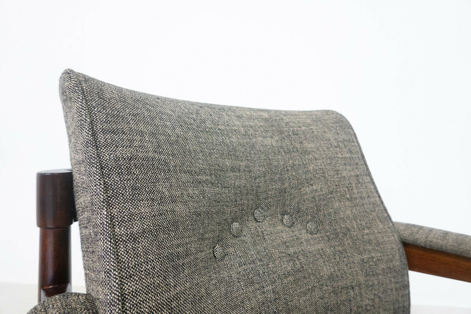 Mid Century Modern Pair Of Armchairs Wood And Grey Fabric Italy 1960s New Upholstery photo 4260.0