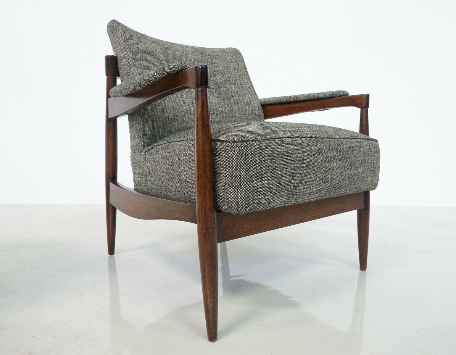 Mid Century Modern Pair Of Armchairs Wood And Grey Fabric Italy 1960s New Upholstery photo buy