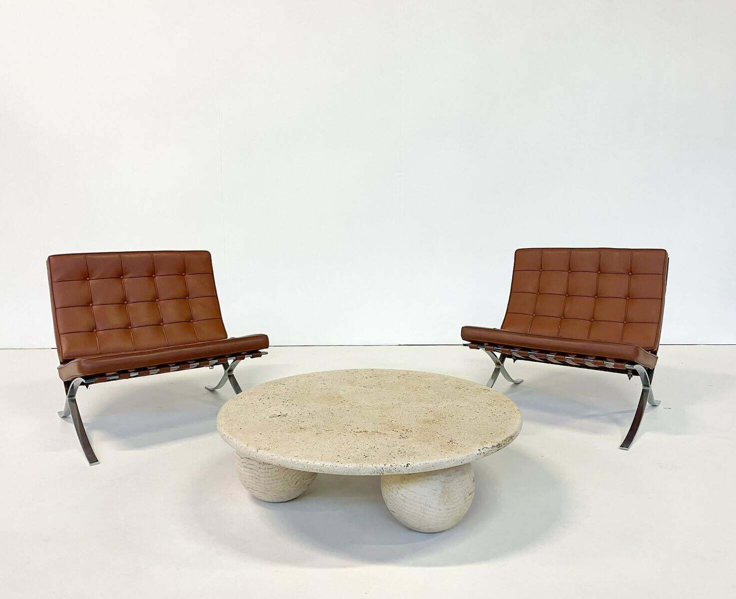 Pair Of Brown Leather Barcelona Chairs By Mies Van Der Rohe For Knoll photo furniture