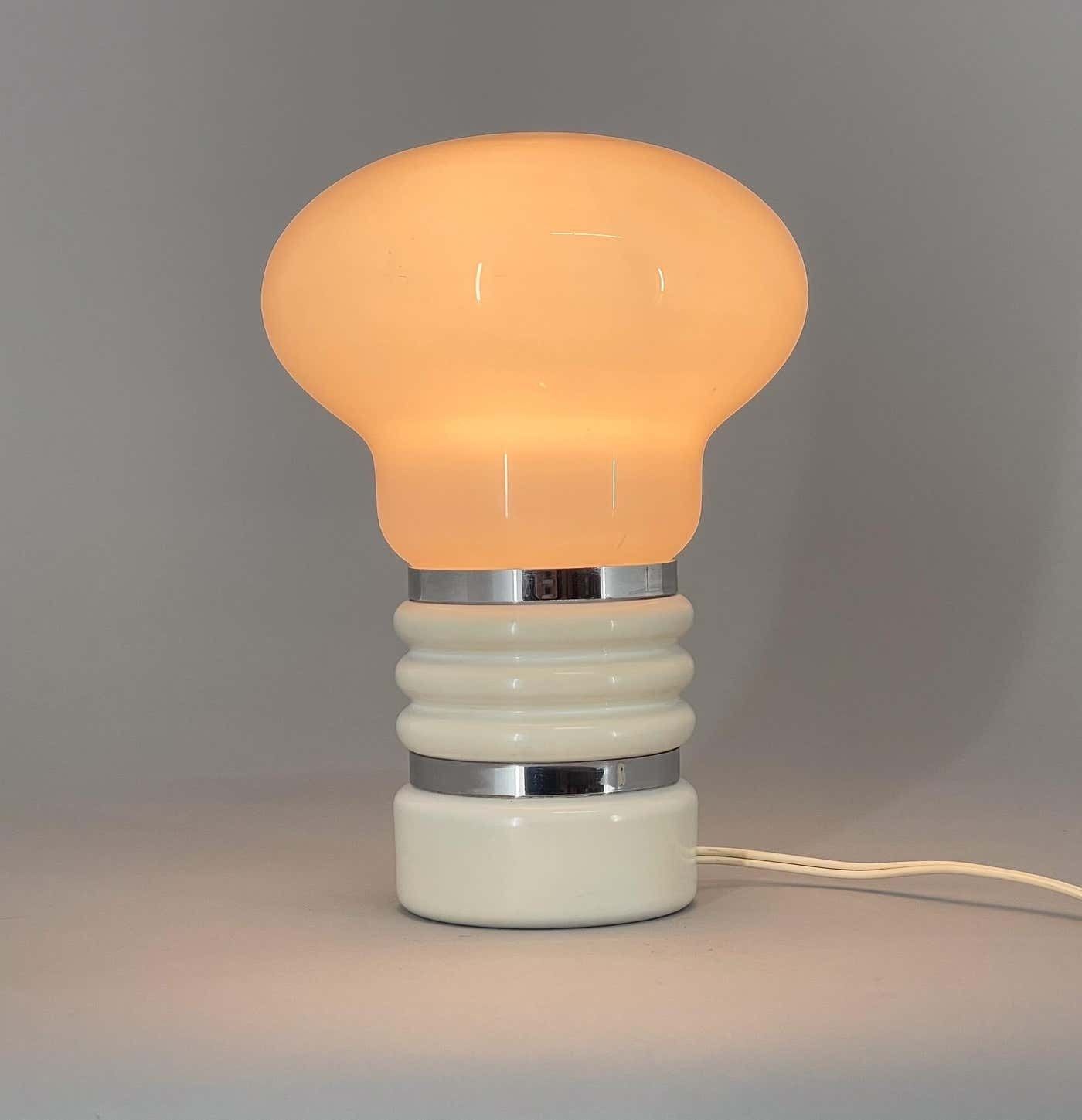 Mid Century Metal & Milk Glass Table Lamp, Italy photo for sale