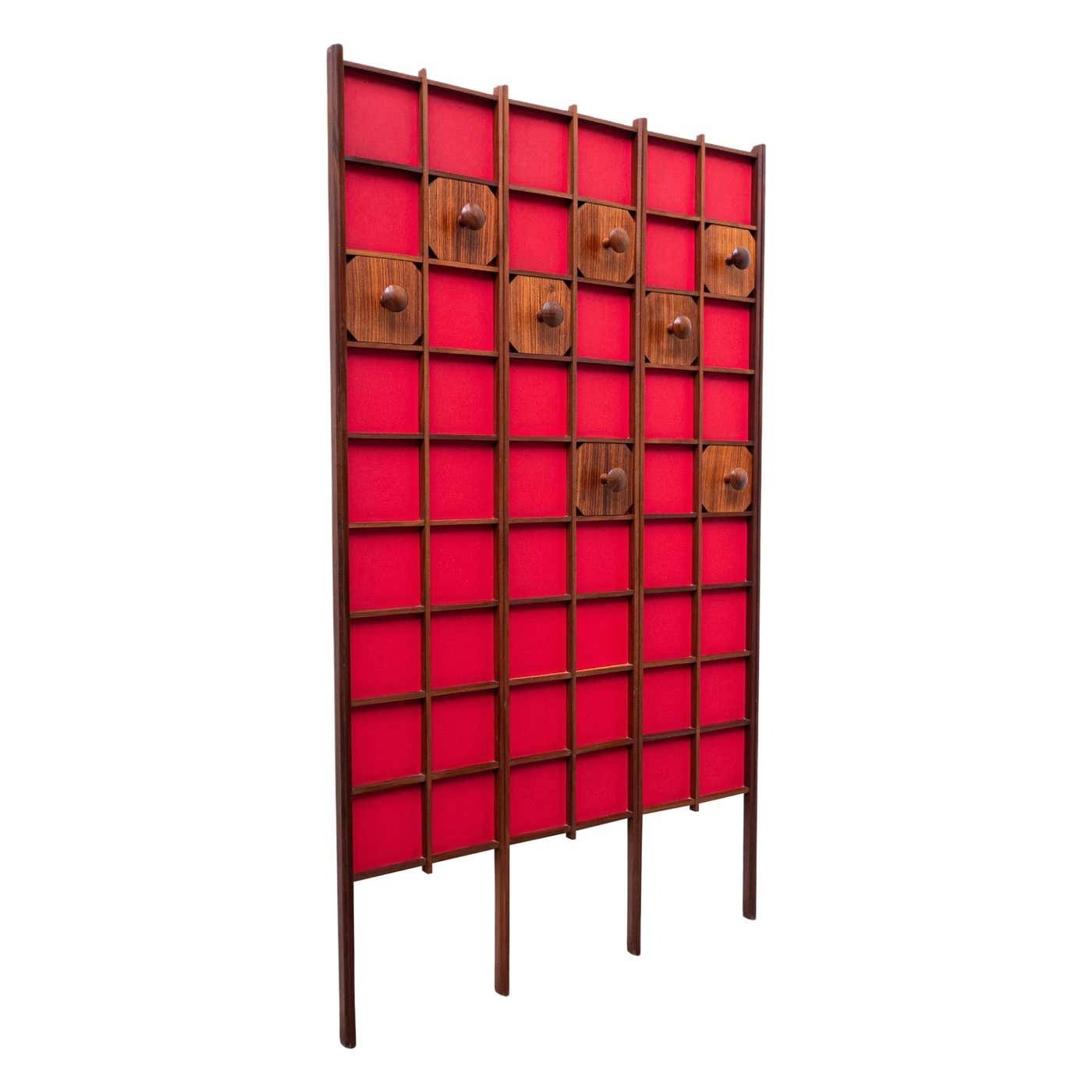 Mid Century Modern Italian Red Wooden Coat Rack, 1960s