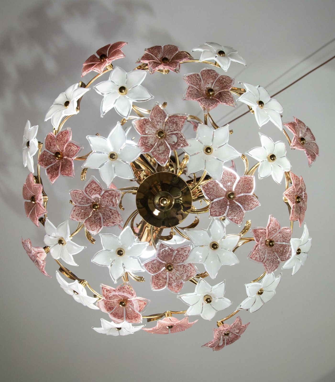 Spectacular Murano Chandelier Full Of Pink And White Flowers, 1980s photo furniture
