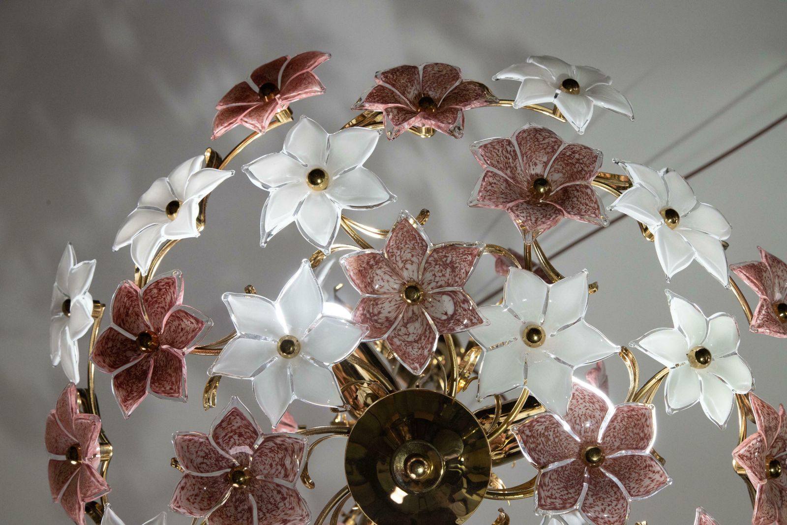 photo furniture Spectacular Murano Chandelier Full Of Pink And White Flowers, 1980s