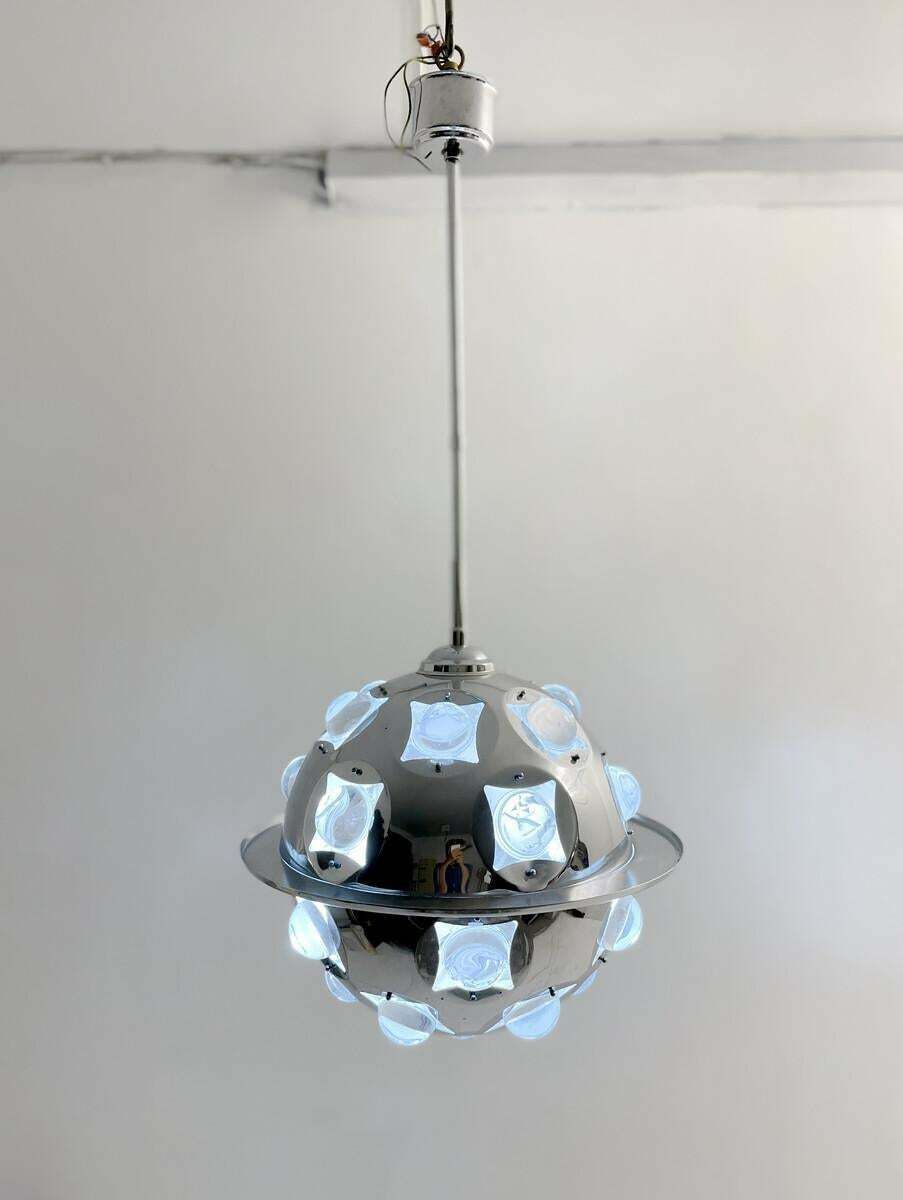 Mid Century Modern Chrome And Glass Suspension By Oscar Torlasco, Italy, 1970s photo furniture
