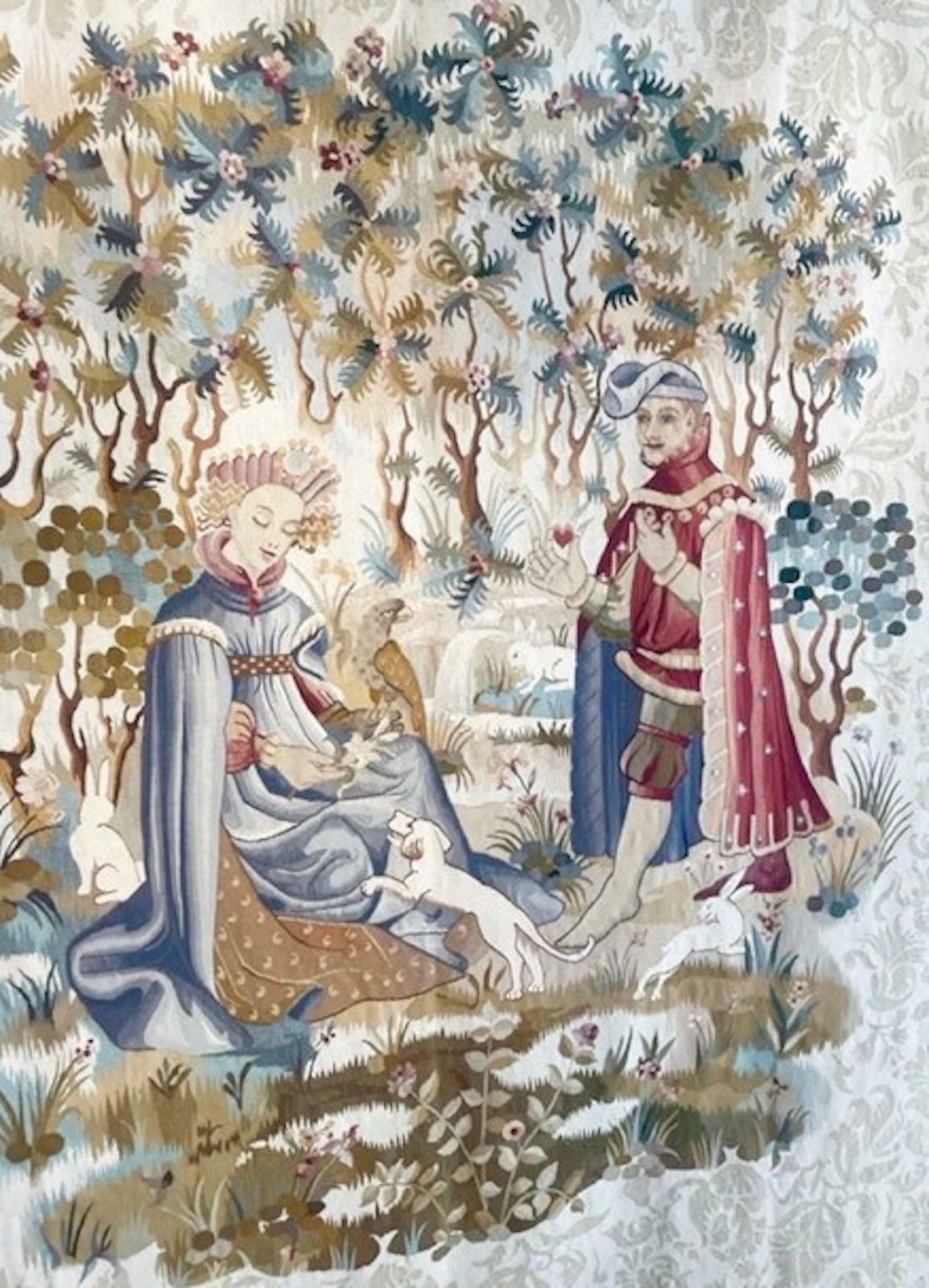 Mid Century Modern Tapestry "The Offering Of The Heart", Belgium, 1940s photo Art
