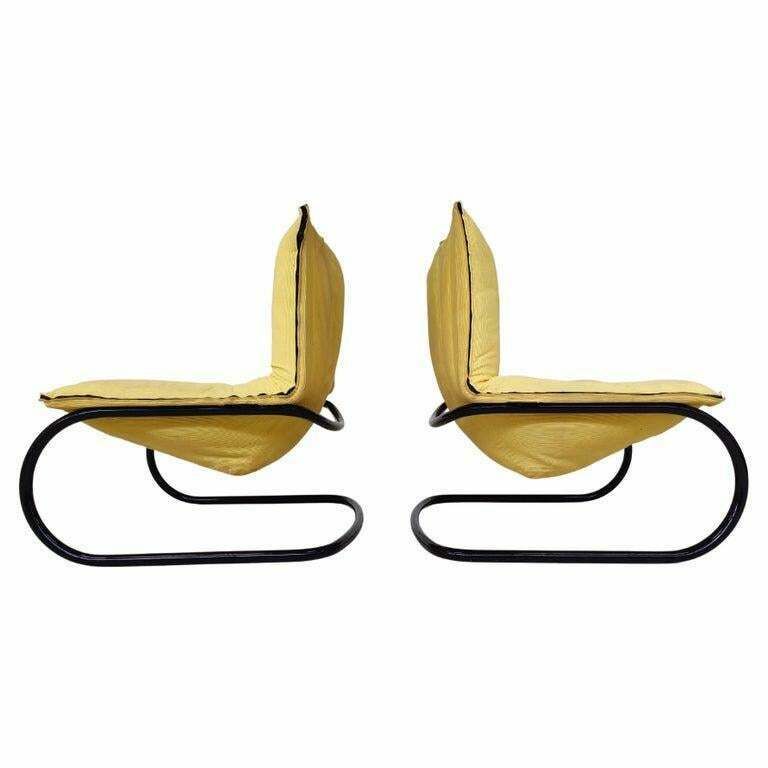 Mid Century Modern Pair Of Yellow Armchairs, Italy, 1970s   Original Fabric photo furniture