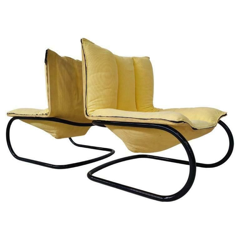 Mid Century Modern Pair Of Yellow Armchairs, Italy, 1970s   Original Fabric photo Furniture
