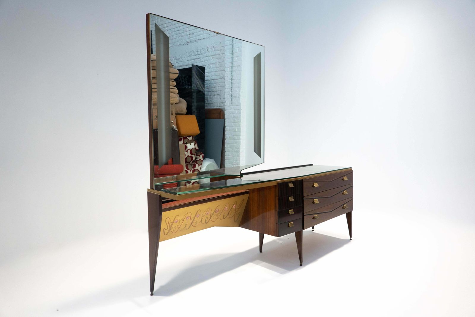 Mid Century Modern Italian Wooden Dressing Table With Lightning Mirror, 1960s photo furniture