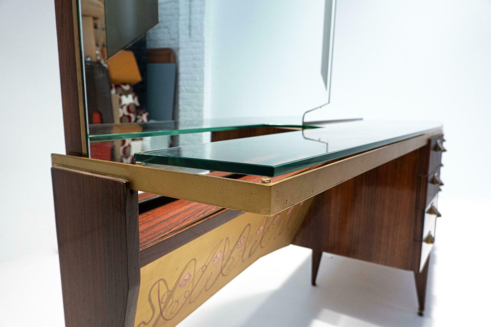 Mid Century Modern Italian Wooden Dressing Table With Lightning Mirror, 1960s photo 4451.0