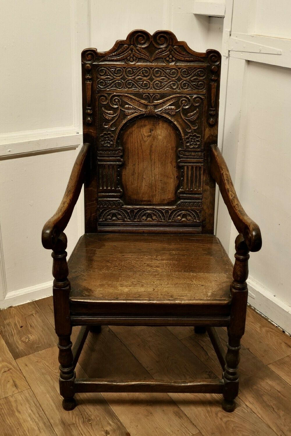 18th Century Carved Oak Celtic Wainscot Chair photo furniture