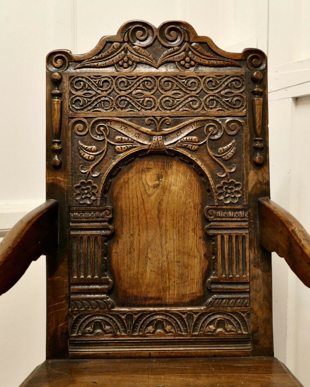 18th Century Carved Oak Celtic Wainscot Chair photo for sale