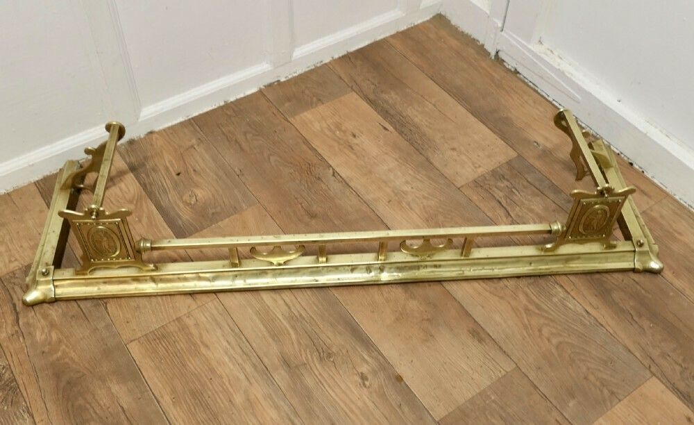 Large Victorian Art Nouveau Brass Fender photo for sale
