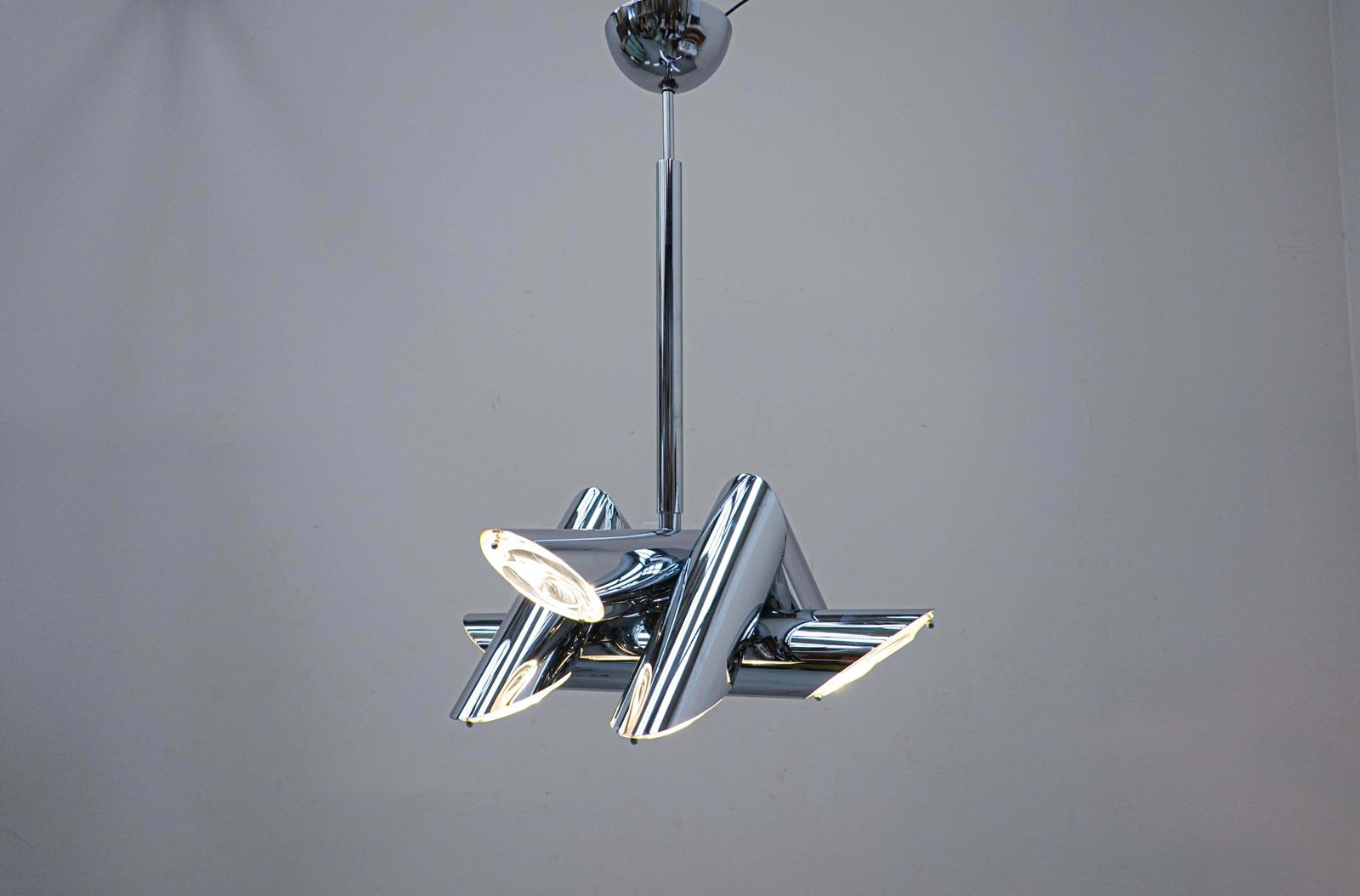 Mid Century Modern Italian Metal Suspension In The Style Of Gaetano Sciolari photo for sale