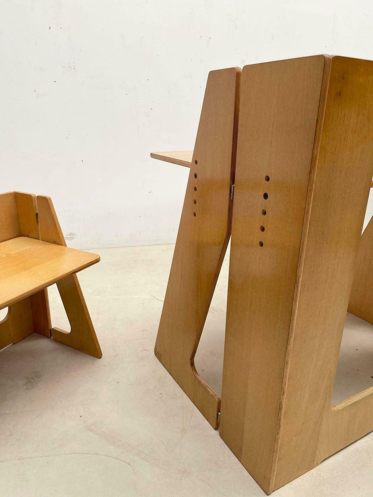 Mid Century Modern Wood Foldable 6m Desk And Chair, Italy, 1960s photo for sale