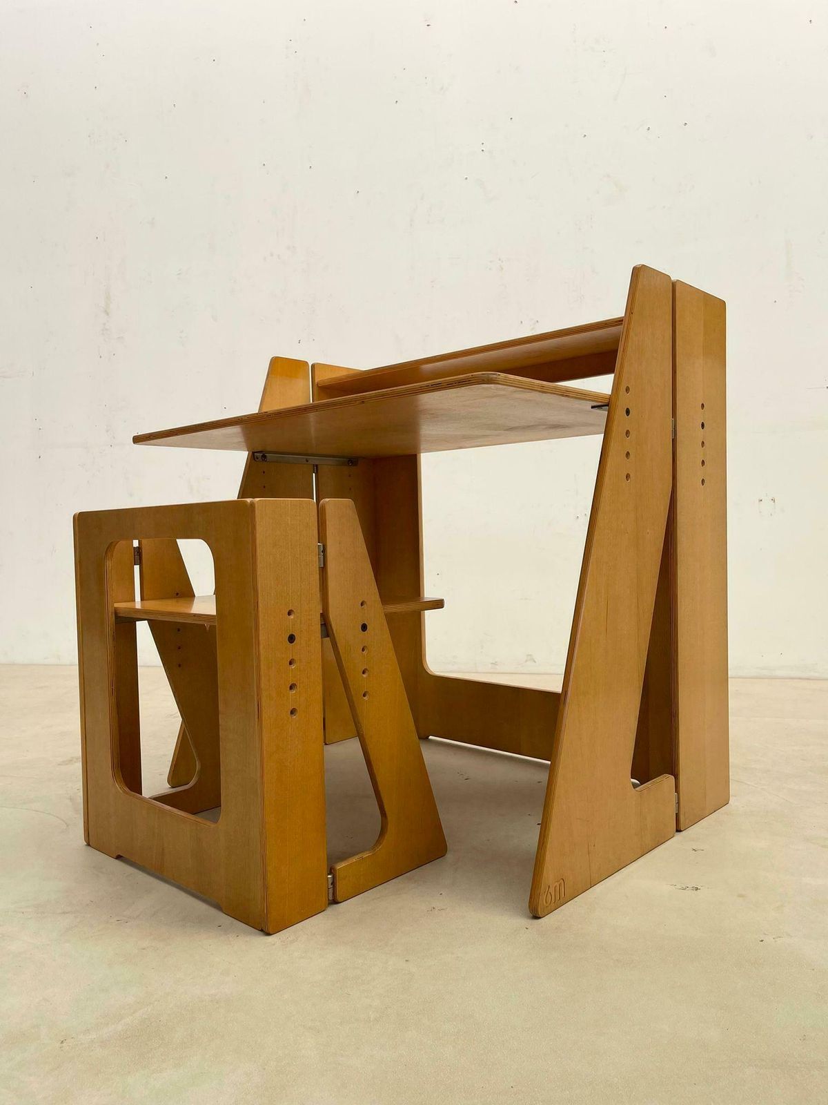 Mid Century Modern Wood Foldable 6m Desk And Chair, Italy, 1960s photo 2967.0