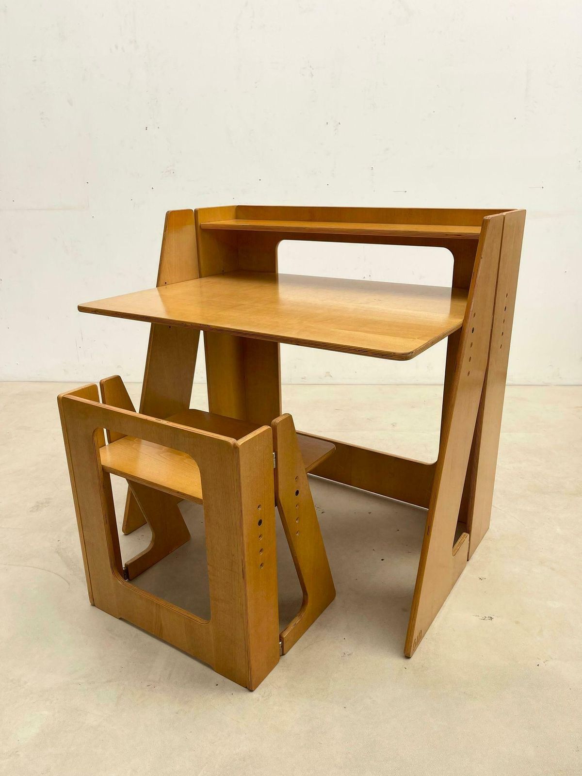 Mid Century Modern Wood Foldable 6m Desk And Chair, Italy, 1960s photo vinterior