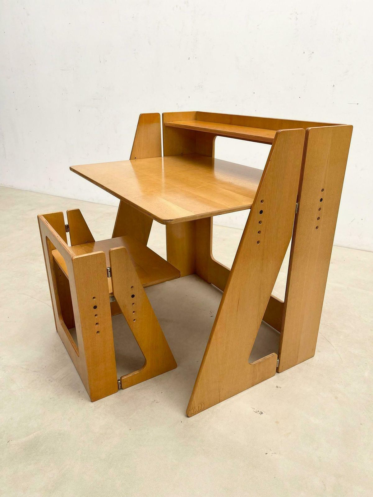 Mid Century Modern Wood Foldable 6m Desk And Chair, Italy, 1960s photo buy