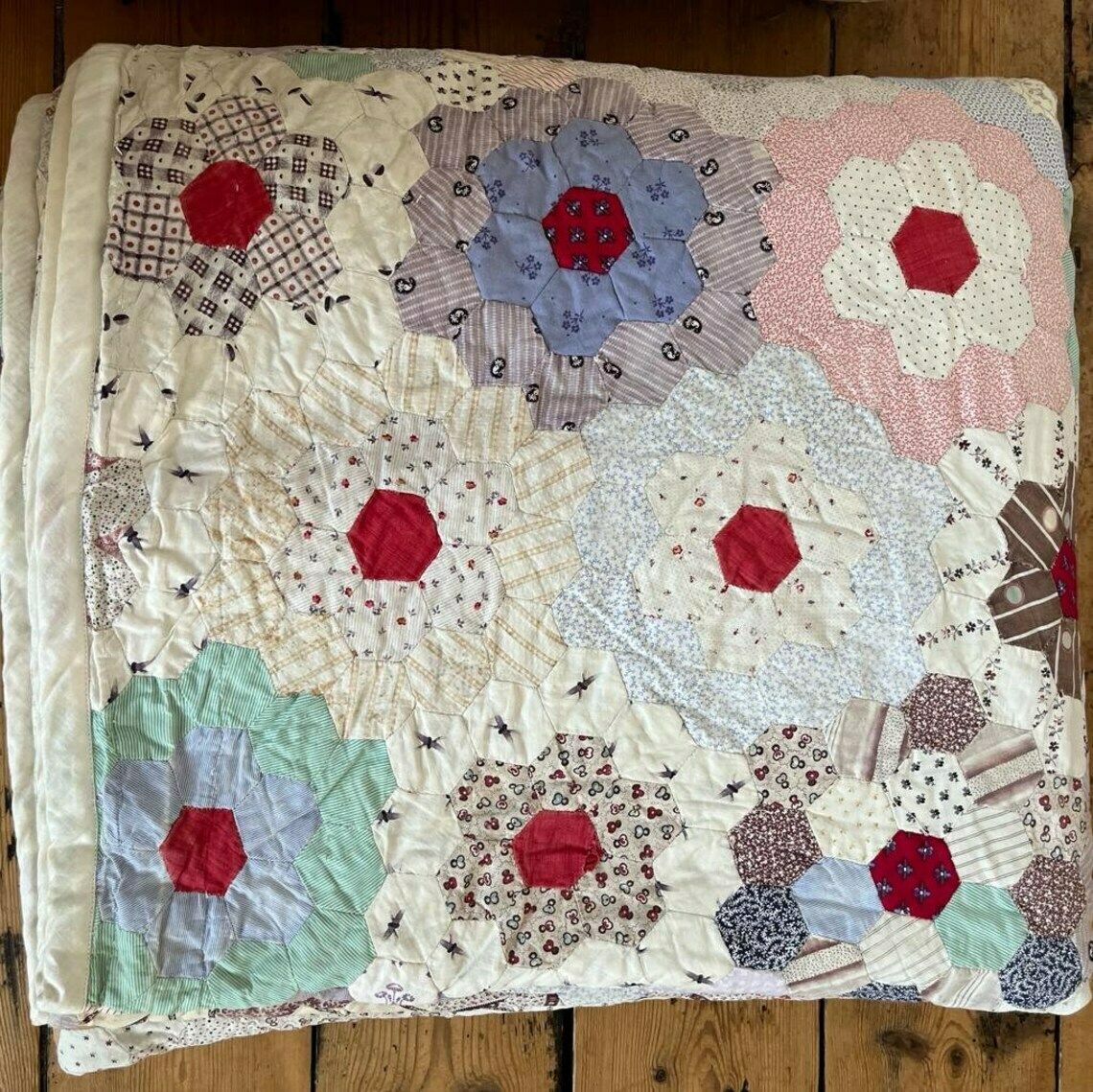 19th Century Hand Stitched Patchwork Quilt photo vintage
