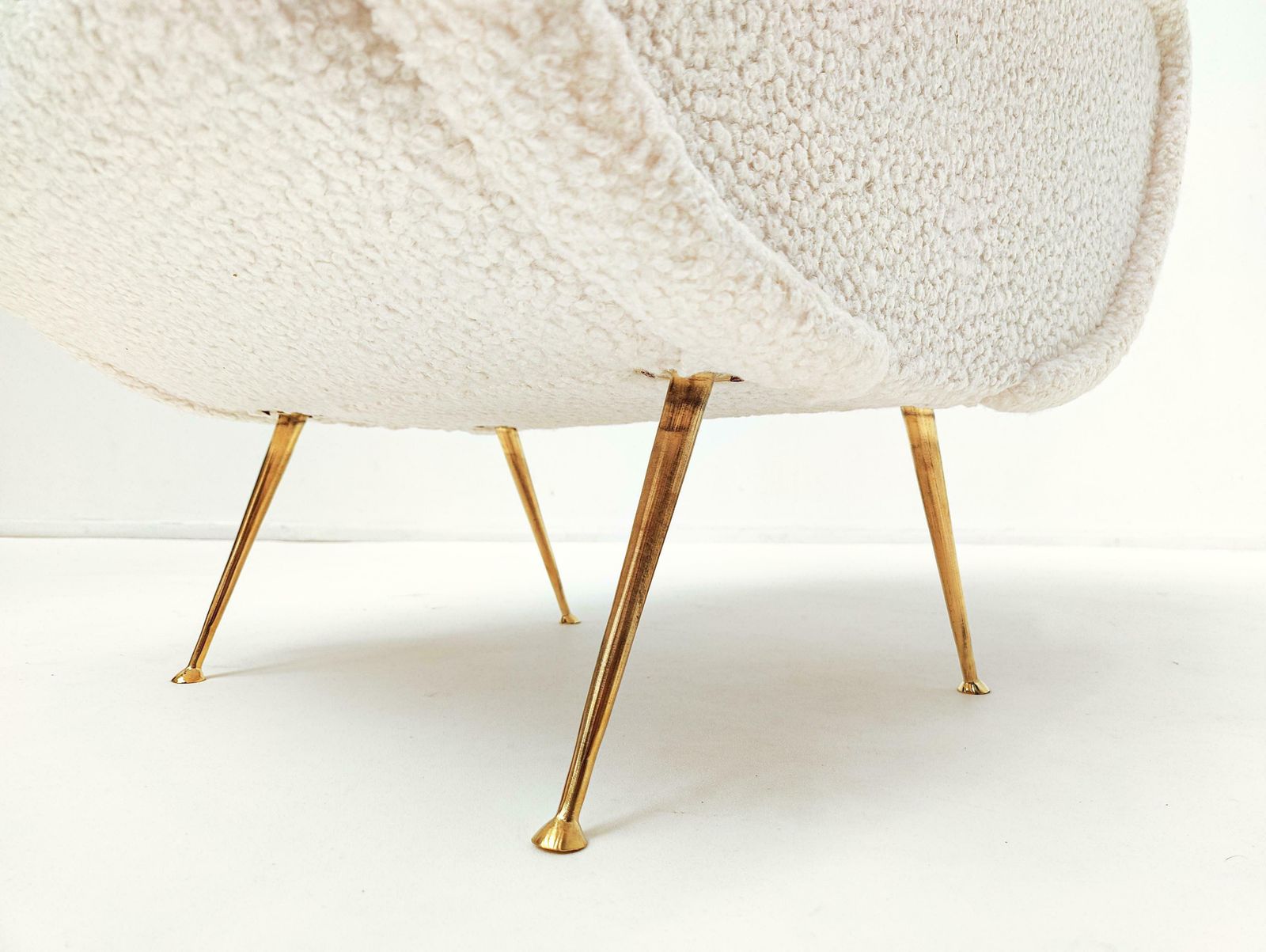 Mid Century Modern Italian Pair Of Armchairs, White Boucle Fabric, 1950s photo 5511.0