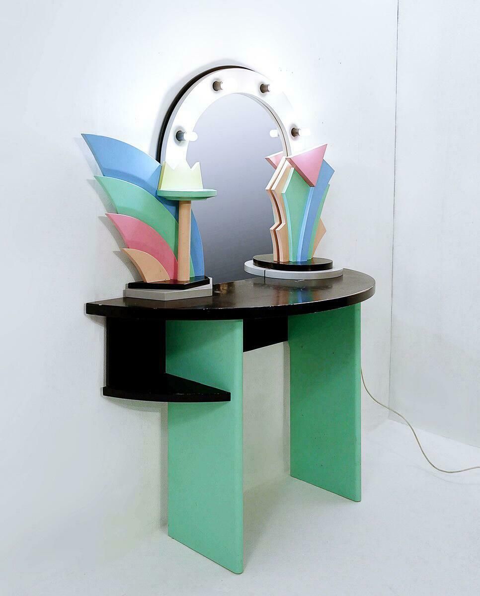 Mid Century Modern Memphis Style Dressing Table/ Vanity In Lacquered Wood, 1960s photo furniture