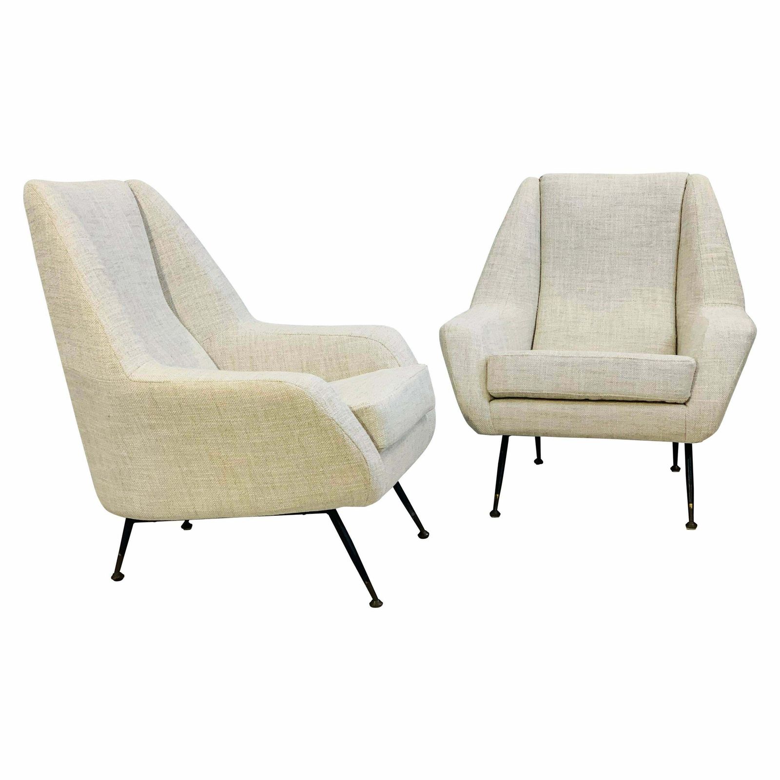 Pair Of Mid Century Modern Italian Armchairs In White Fabric, Circa 1950 photo vinterior