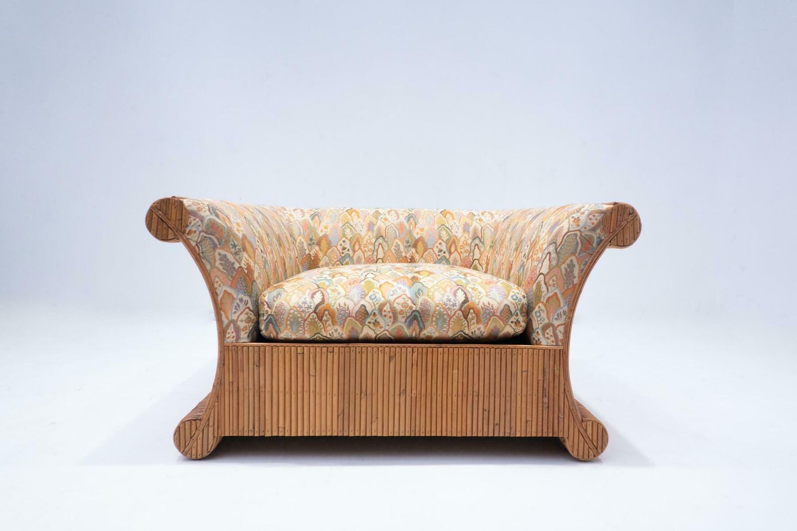 Mid Century Modern Rattan Armchair, Orignal Fabric, Italy photo vinterior