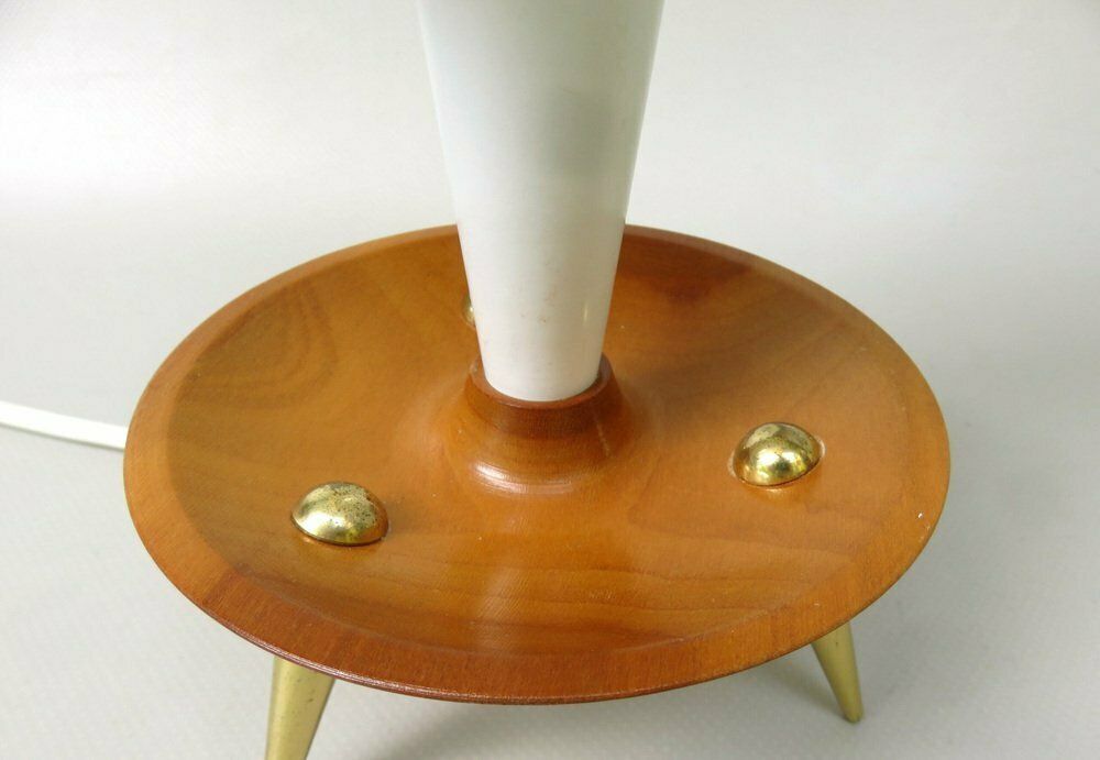 photo vintage Elegant Delicate Mid Century Table Lights In Teak  Brass And Pleated Screens  1960s  Set Of 2