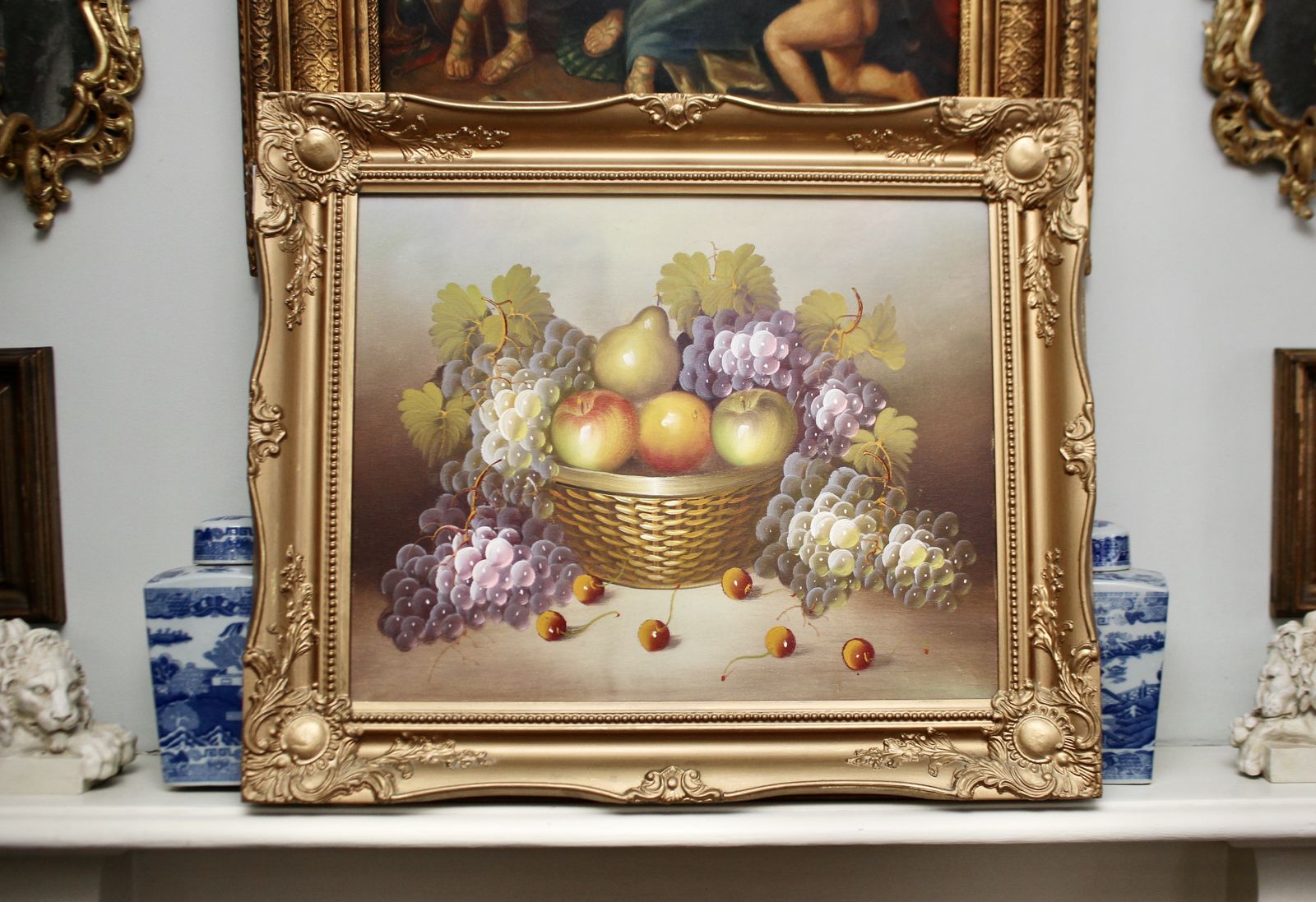 A Super Still Life Oil Painting On Canvas, Fruit, Gilt Frame 64x54cm