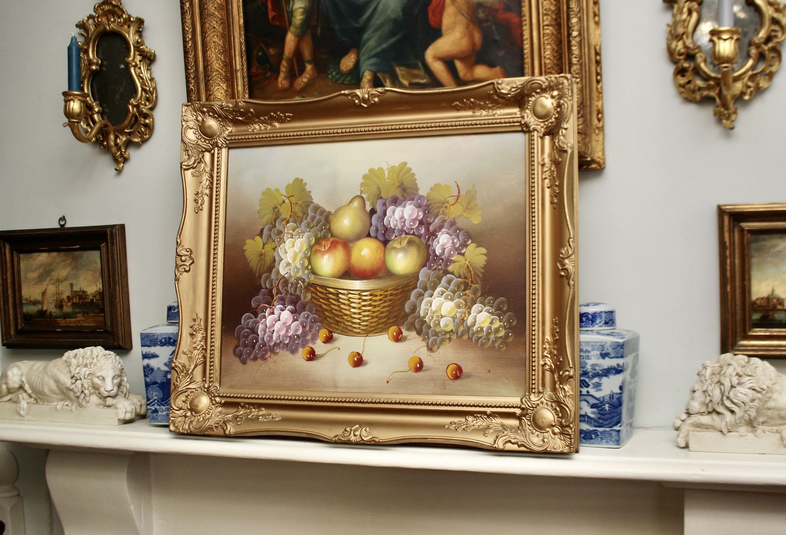 A Super Still Life Oil Painting On Canvas, Fruit, Gilt Frame 64x54cm photo furniture